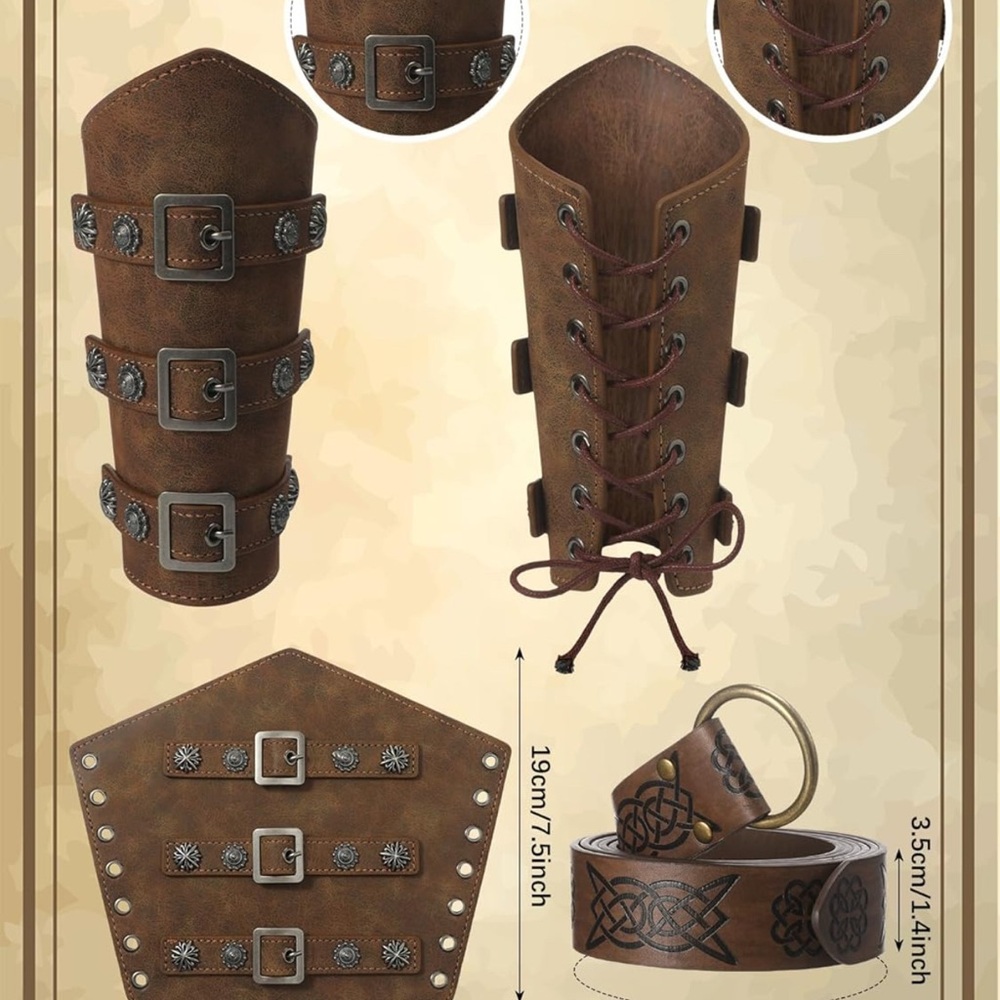 Medieval Unisex Viking Accessories Wrist Guards Belt Pouch XL